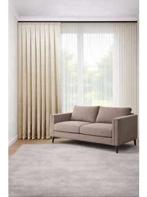 Perde Merkezi Ebruli Krem Gold Pano Fon Perde Salon ve Misafir Odalarına Uygun 1/3 Sık Pileli Tek Kanat Lüks Modern Fon Perde