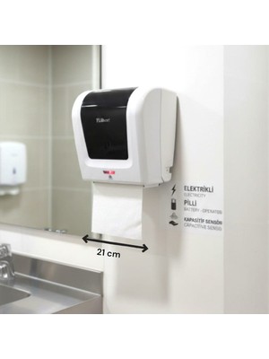 Ar Armese Sensörlü Otomatik Kağıt Havlu Verici 21 cm Fotoselli, Hijyenik Adaptörlü Veya Pilli Kullanım, Beyaz