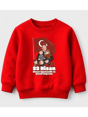 Efendioğlu Design Sweatshirt Atatürk'e Sarılan Çocuklar Baskılı Pamuklu 23 Nisan Çocuk Sweatshirt