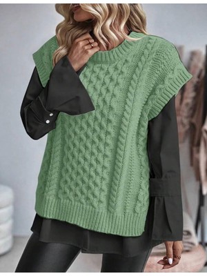 Yuga Knitting Örgü Detaylı Triko Kadın Süveter