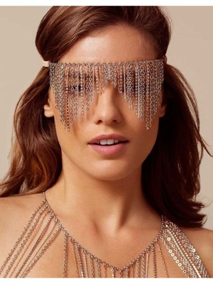 Ravinity 1 Sıra Taşlı + 1 Sıra Düz Zincirli Yüz Aksesuarı Dansöz Oryantal Peçe