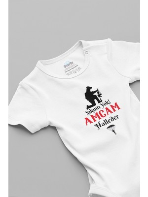 Overoz Sıkıntı Yok Asker Amcam Halleder Yazılı  Kısa Kollu Beyaz Bebek Body Zıbın 5595