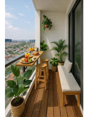 CopperWood Doğal Ahşap Balkon Bar & Oturma Seti – Modern Tasarım