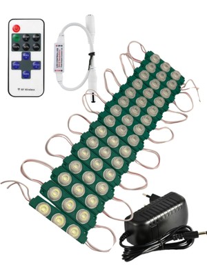 Powerr Led Aydınlatma 20 Adet 24 Volt 3 Watt 3 Lens Yeşil 3030 LED Modül 12A Tek Renk Rf Dimmer 2A Priz Tipi Adaptör Set