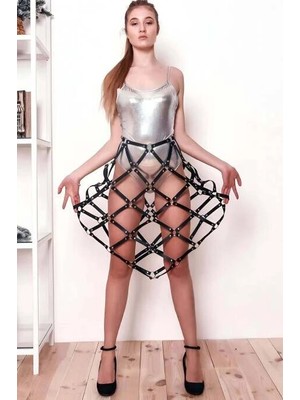 Çamaşır Kenti Kare Detaylı Seksi Deri Etek - BRF982