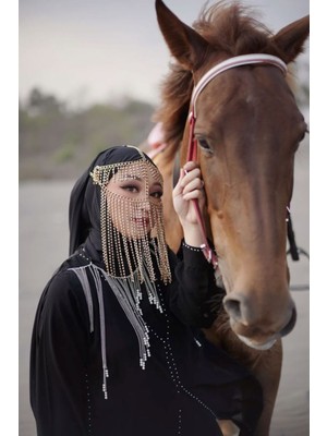 Ravinity Gümüş Kristal Taşlı Peçe, Zincirli Yüz Peçesi