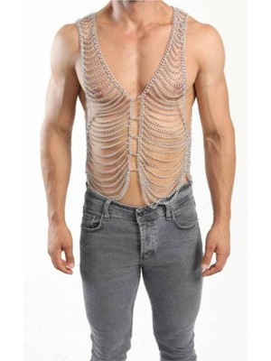 Ravinity Gümüş Erkek Vücut Zinciri, Oryantal Erkek Kostümü