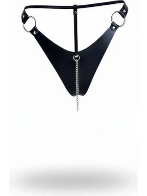 Beruflic Siyah Tanga - Külot Deri Metal Halka Zincirli - APFT1275