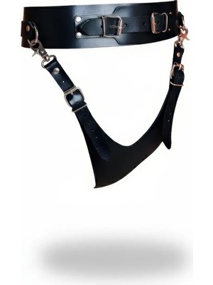 Beruflic Siyah Tanga - Külot Geniş Deri Kemerli Tokalı - APFT1276