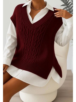 Yuga Knitting Örgü Detaylı Desenli 75 cm Uzun Kadın Süveteri