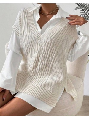 Yuga Knitting Örgü Detaylı Desenli 75 cm Uzun Kadın Süveteri