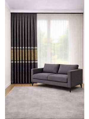 Perde Merkezi Fas Gri Gold Fon Perde Salon ve Misafir Odalarına Uygun 1/3 Sık Pileli Tek Kanat Lüks Modern Fon Perde