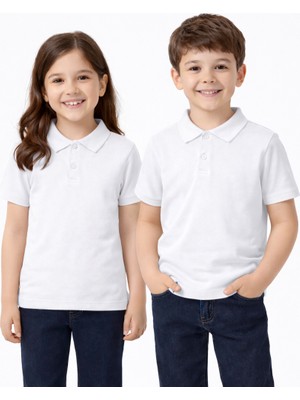Okul Beyaz Polo Yaka Kısa Kol Tişört Kıyafetleri Üniforması Çocuk Genç