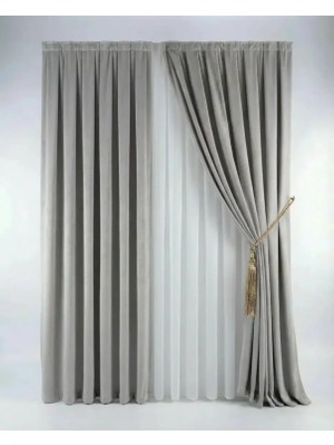 Açık Gri  Kadifemsi Ada Fon Perde – 1/2,5 Orta Pileli (V-40)