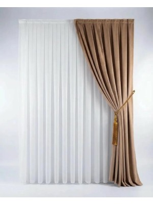 Açık Kahverengi  Kadifemsi Ada Fon Perde – 1/2,5 Orta Pileli (V-9)