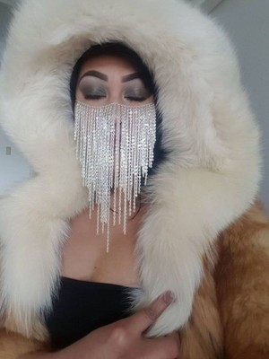 Ravinity Parlak Zincirli Peçe, Gümüş Yüz Aksesuarı