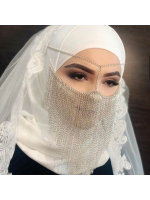 Ravinity Özel Tasarım Eşsiz Yüz Peçesi Altın Zincirli Peçe