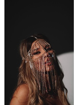 Ravinity Kristal Zirkon Taşlı Yüz Peçesi, Dansöz Oryantal Yüz Aksesuarı