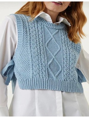 Yuga Knitting Kadın Yandan Bağlamalı Örgü Detaylı Süveter