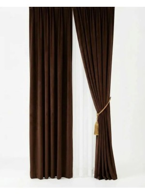 Koyu Kahverengi  Kadifemsi Ada Fon Perde – 1/2,5 Orta Pileli (V-9)