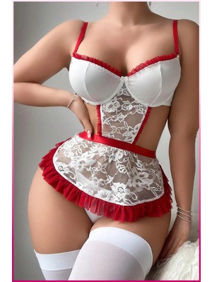 MiraLive Beyaz Balenli Seksi Hizmetçi Kostüm