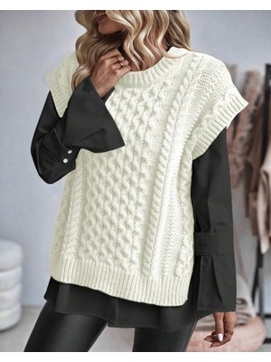 Yuga Knitting Örgü Detaylı Triko Kadın Süveter