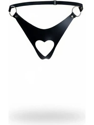 Beruflic Siyah Tanga - Külot Deri Kalp Kesimli Metal Halkalı - APFT1277