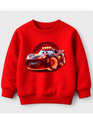 Efendioğlu Design Sweatshirt Alevli Şimşek Mcqueen Baskılı Pamuklu 3 Iplik Çocuk Sweatshirt