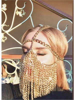 Ravinity Kalın Zincirli Oryantal Yüz Aksesuarı, Dansöz Peçesi