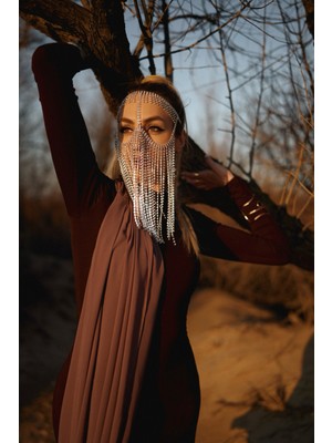 Ravinity Gümüş Kristal Taşlı Zincir Peçe, Dansöz Aksesuarı