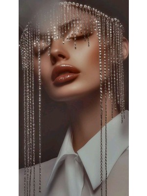 Ravinity Hem Taşlı Hem De Sade Zincirli Yüz Aksesuarı, Zincirli Peçe