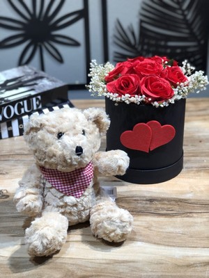 UltraMint Sevgililer Günü Gül Kutusu ve Peluş Ayıcık Hediye Seti