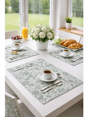 Rona Home Yeşil Retro Desenli Pamuklu Kumaş Amerikan Servis - 30X40 cm Supla 6 Lı Set
