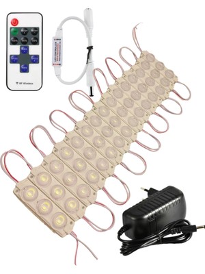 Powerr Led Aydınlatma 20 Adet 24 Volt 3 Watt 3 Lens 3000K Günışığı 3030 LED Modül 12A Tek Renk Rf Dimmer 2A Priz Tipi Adaptör Set