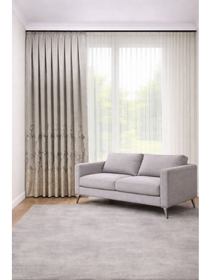 Perde Merkezi Flamingo Krem Gold Fon Perde Salon ve Misafir Odalarına Uygun 1/3 Sık Pileli Tek Kanat Lüks Modern Fon Perde