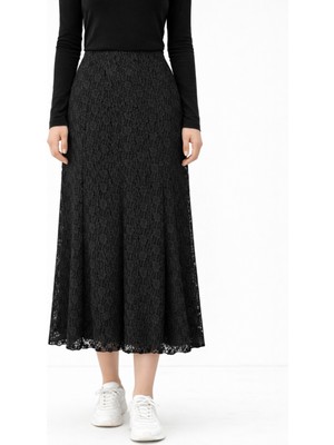 Dantel Yüksek Bel Lastik Rahat Etek