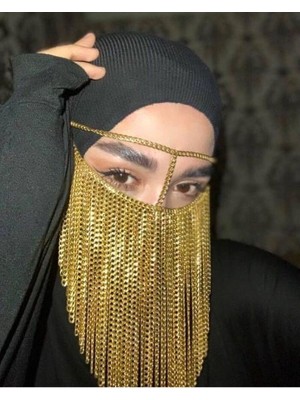 Ravinity Uzun ve Sık Zincirli Yüz Peçesi Zincirli Peçe