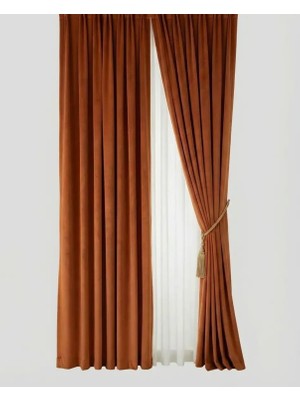 Turuncu Kadifemsi Ada Fon Perde – 1/3 Sık Pileli (V-36)