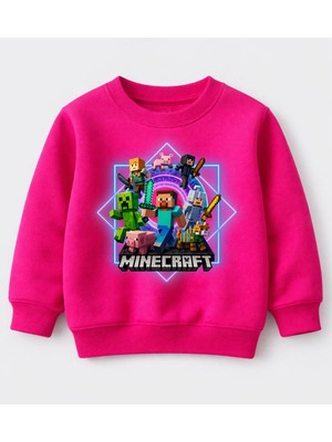 Efendioğlu Design Sweatshirt Ana Karakterler Mine Craft 8 Karakter Parlak Kare Içinde Pamuklu 3 Iplik Çocuk Sweat