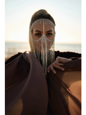 Ravinity Parlak Taşlı Peçe, Dansöz Aksesuarı Yılbaşı Dansçı Peçe