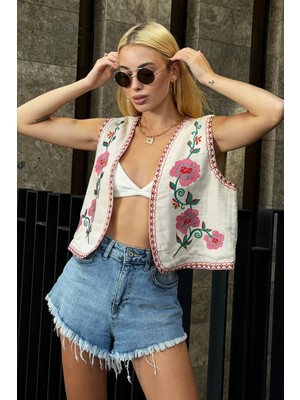 Lior Design Bej Çiçek Nakışlı Yelek BCHESQ-251058