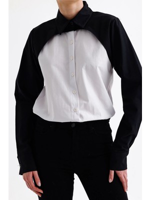 Lior Design Beyaz Blok Garnili Özel Tasarım Poplin Dokuma Gömlek BC24YG1103