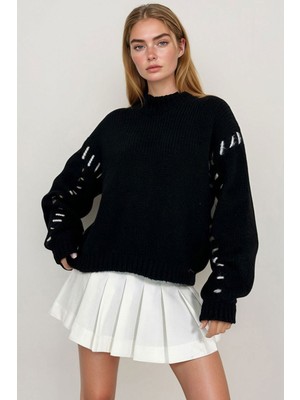 Lior Design Siyah Bloklu Triko Kazak BCHESQ-251132