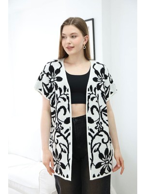 Lior Design Ekru Yarım Kol Desenli Triko Hırka BCES-252007