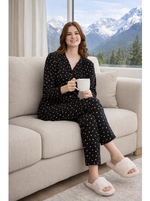 Eliz Homewear Eliz Siyah Kalpli Kadın Pijama Takımı