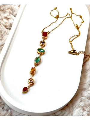 Y Model Sarkan 7 Chakra Taş Detaylı 316L Paslanmaz Çelik Kolye