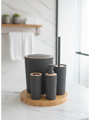 Teknosoft Center Banyo Seti Çöp Kovası Tuvalet Fırçası Sıvı Sabunluk Diş Fırçalık 4'li Set