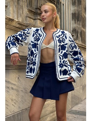 Lior Design Lacivert Çiçek Nakışlı Içi Astarlı Ceket BCHESQ-251153