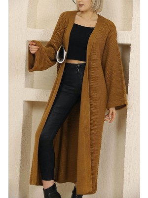 Lior Design Tarçın Kahve Duble Kol Uzun Tesettür Triko Hırka BCES-253000