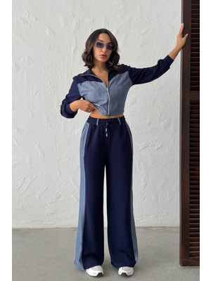 Lior Design Lacivert Kot Kumaş Garnili Yumuşak Dokulu Pantolon Ceket Takım BCHN-25261021